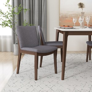 Top Quality Laura Mid-Century Modern Solid Wood Dining Chair (Set of 2) with Fabric Upholstery in Grey for Home Kitchen - 1 of 4