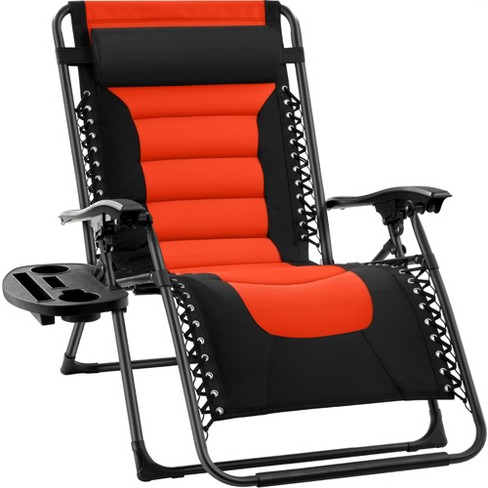 Best Choice Products Oversized Padded Zero Gravity Chair Folding Outdoor Patio Recliner w Side Tray Black Orange