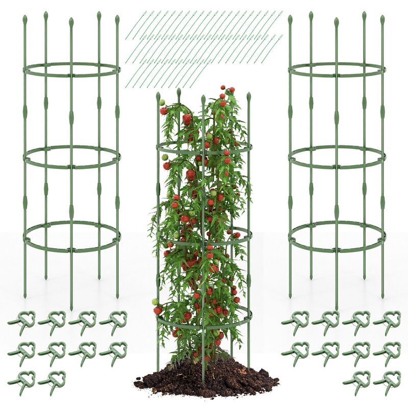 Tangkula 3-Pack Garden Tomato Trellis 60" Plant Support Cage w/ Adjustable Size for Plants, 1 of 11