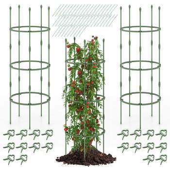 Tangkula 3-Pack Garden Tomato Trellis 60" Plant Support Cage w/ Adjustable Size for Plants
