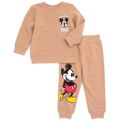 Disney Mickey Mouse Newborn Baby Boys Fleece Sweatshirt and Pants Set Mickey Mouse Brown 0-3 Months