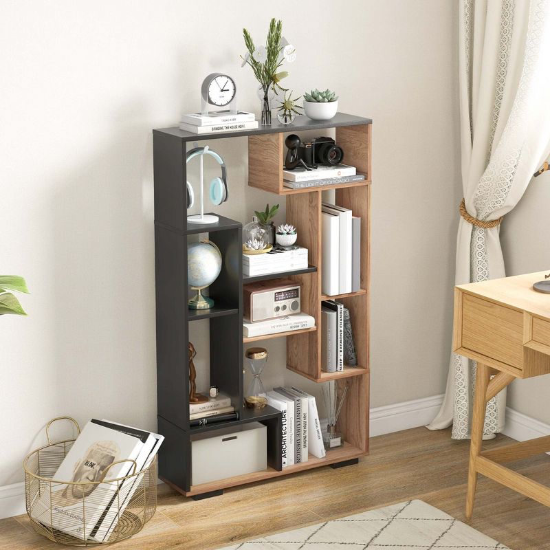 Costway 47" Tall Bookshelf Modern Geometric Bookcase with Open Shelves Anti-tipping Kits White/Black&Natural, 5 of 11