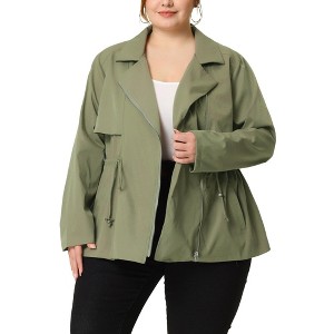 Agnes Orinda Women's Plus Size Trench Lapel Zipper Front Drawstring Waist Pockets Moto Jackets - 1 of 4
