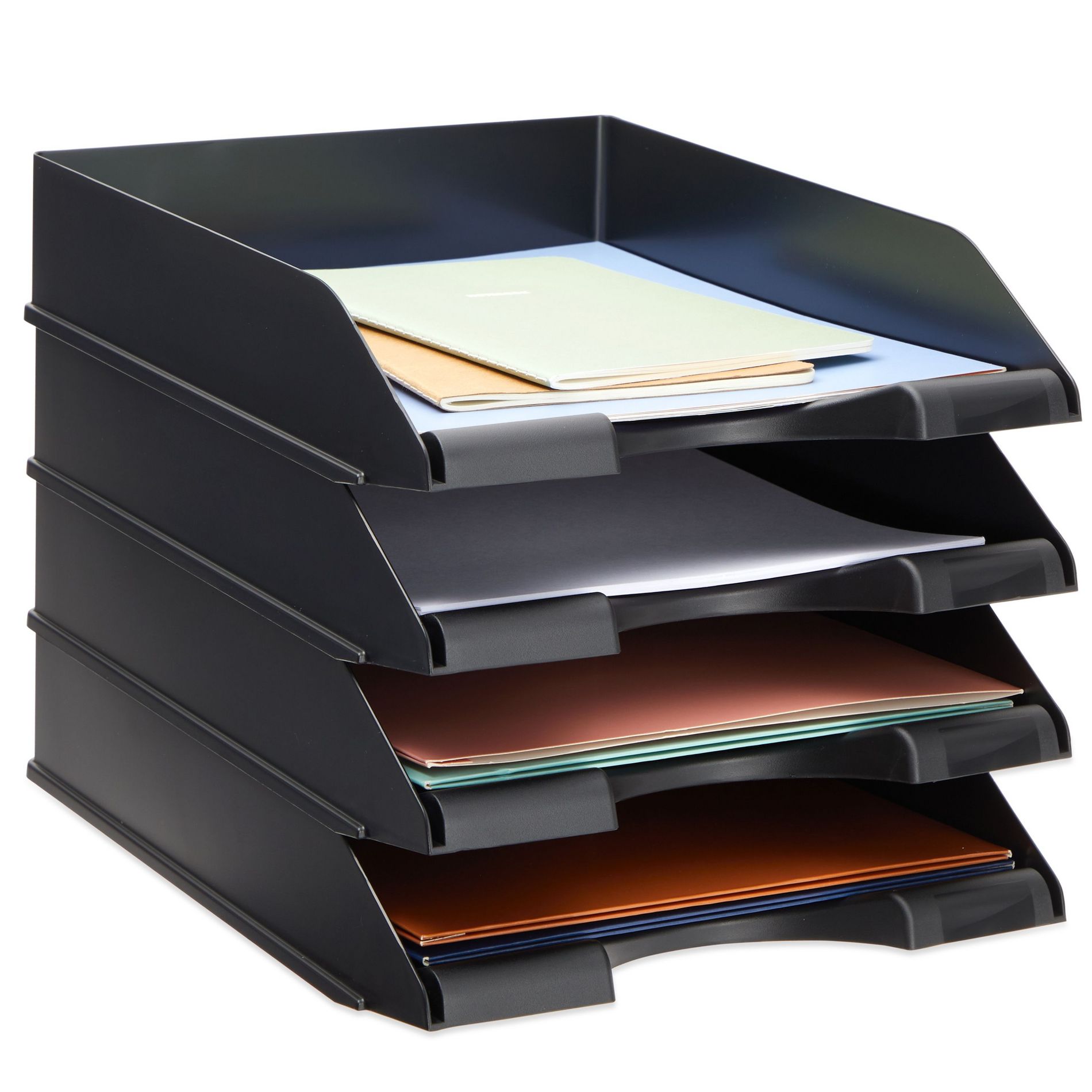 4 Pack Stackable Paper Trays for Letter Documents, Desktop File Organizers for Office Supplies, Paper Storage