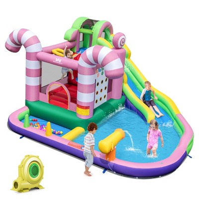 Costway 9-in-1 Inflatable Bounce House Sweet Candy Water Slide Park ...