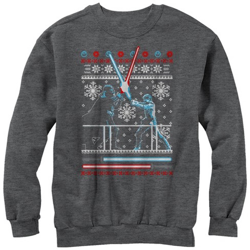 Men s Star Wars Ugly Christmas Duel Sweatshirt Charcoal Heather