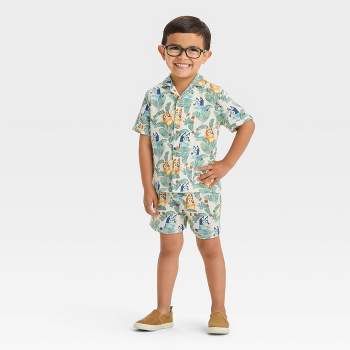 Toddler Boys' Bluey Tropical Printed Top and Shorts Set - Off-White