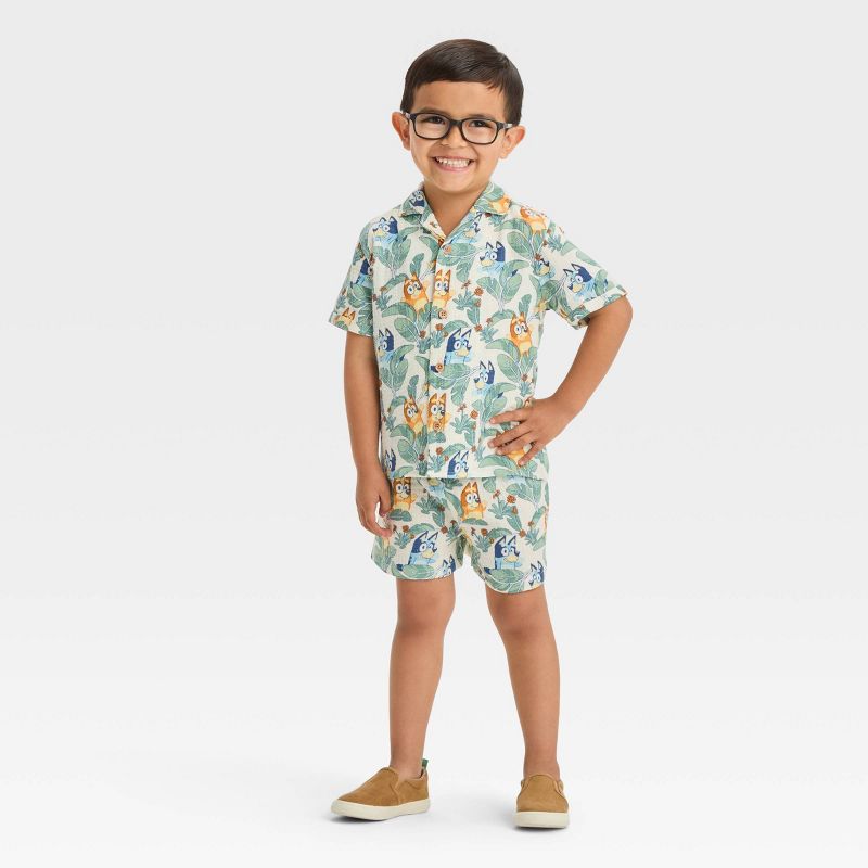 Toddler Boys' Bluey Tropical Printed Top and Shorts Set - Off-White, 1 of 7
