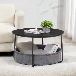 Round Coffee Table with Metal Frame, Modern Style Center Table for Living Room with Storage and Fabric Basket - 1 of 4