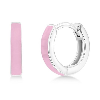 Bella Silver Sterling Silver 11mm Enamel Huggies - Pink - Pink