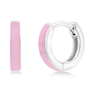 Bella Silver Sterling Silver 11mm Enamel Huggies - Pink - Pink - 1 of 2
