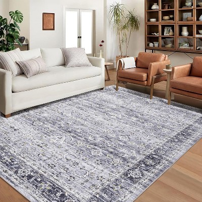 Washable Vintage Runner Rug – Low-Pile Non-Slip Floral Hallway Carpet for Kitchen, Entryway, Laundry