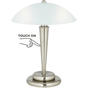 360 Lighting Deco Modern Accent Table Lamp 17" High Brushed Steel Touch On Off White Glass Dome Shade for Bedroom Bedside Nightstand Office Family - 1 of 4