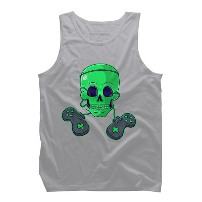 Men's Design By Humans Halloween Skeleton Skull Crossbones Video Gamer By TaiHan Tank Top