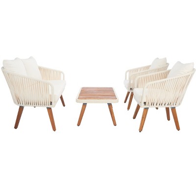 Dandra Beige Acacia Wood 4-Piece Outdoor Seating Set