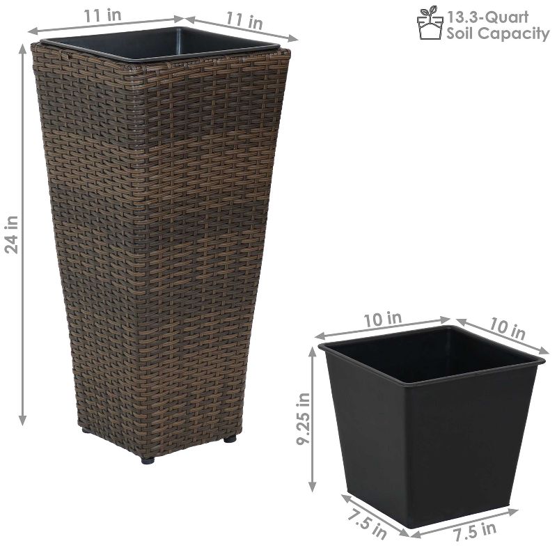 Sunnydaze Modern Decorative Standing Square Polyrattan Planter Containers - Brown - 2-Pack, 4 of 10