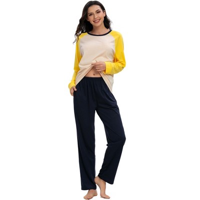 cheibear Womens Sleepwear Round Neck Nightwear with Pants Pajama Lounge Set