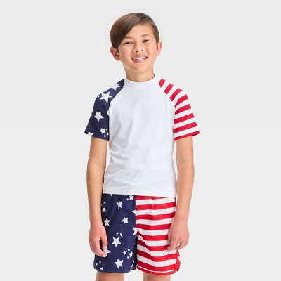 Boys Long Raglan Sleeve Shark Rashguard - American Cutie