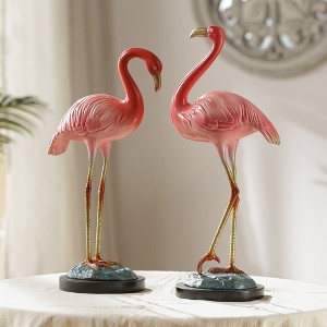 SPI Home Brass Fun-Loving Flamingo Pair – 17" Coastal Bird Figurines for Indoor or Garden Decor - 1 of 4