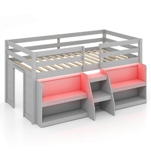 Tangkula Twin Size Loft Bed w/ LED Lights Staircase & Safety Guardrail Under-bed Storage - 1 of 4