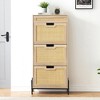 Rattan Storage Cabinet - 3 Flip Doors & 1 Drawer, Adjustable Shelves, Anti-Tip Safety, Elegant Oak Finish, Ample Shoe Storage for Entryway - 4 of 4