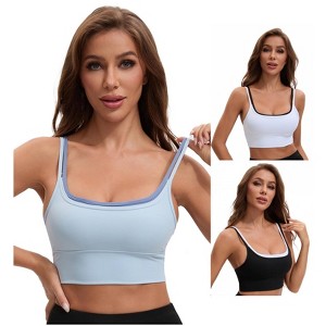 INSPIRE CHIC Women's Double Spaghetti Strap Longline Full Coverage Workout Padded Sports Bras 3 Packs - 1 of 4
