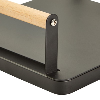 Black Powder Coated Metal Cordless Vacuum Stand with Wooden Handle