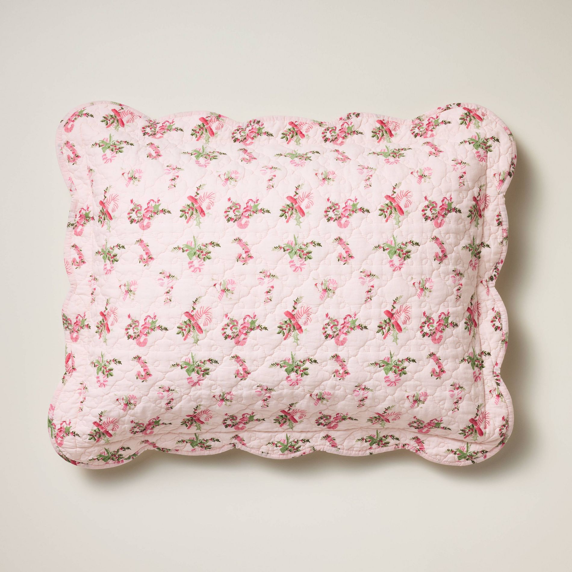 Standard Holiday Candy Cane Matelasse Quilt Sham Pink Simply Shabby Chic