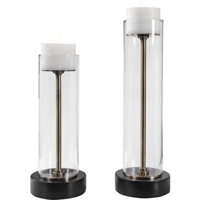 Uttermost Charvi Clear Glass Hurricane Candle Holders Set of 2
