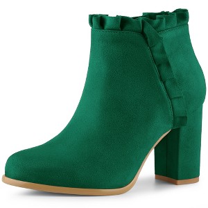 Perphy Women's Ruffle Round Toe Zippered Chunky High Heel Ankle Boots - 1 of 4
