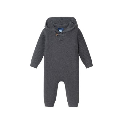 Image of Andy & Evan Infant  Charcoal Hooded Toggle Sweater Romper Grey, Size 3-6 Months.