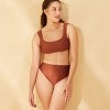 Women's Microsheen Extra High Leg High Waist Bikini Bottom - Shade & Shore™ Brown - 3 of 4