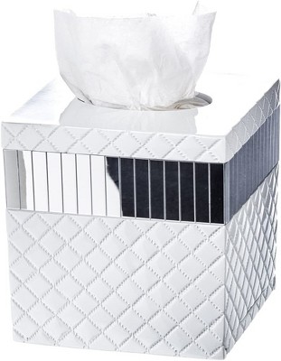 White Quilted Mirror Square Tissue Box Cover