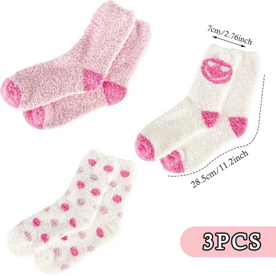 SEVOBAL 3 Pairs Normal Socks Warm Cozy Gifts for Women Fluffy Fuzzy Sock Plush Sleeping Slipper Socks Soft Warm Fabric, Multicolored,