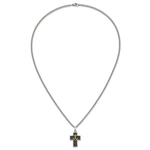 Chisel Stainless Steel with Diamond-cut 14K Gold Accent with Black Enamel Cross and Anchor Pendant on a 24" Necklace - 1 of 4