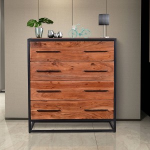 Handmade Dresser with Live Edge Design 4 Drawers Brown/Black - The Urban Port: Industrial Style, Metal Frame, No Assembly Required - 1 of 4