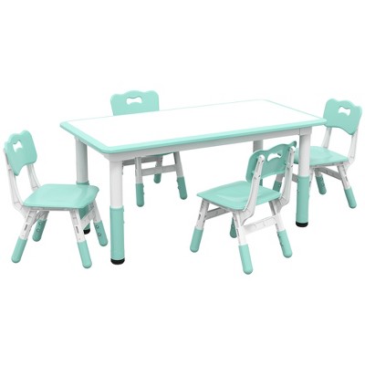 Qaba Kids Table And Chair Set With 4 Chairs, Adjustable Height, Easy To ...