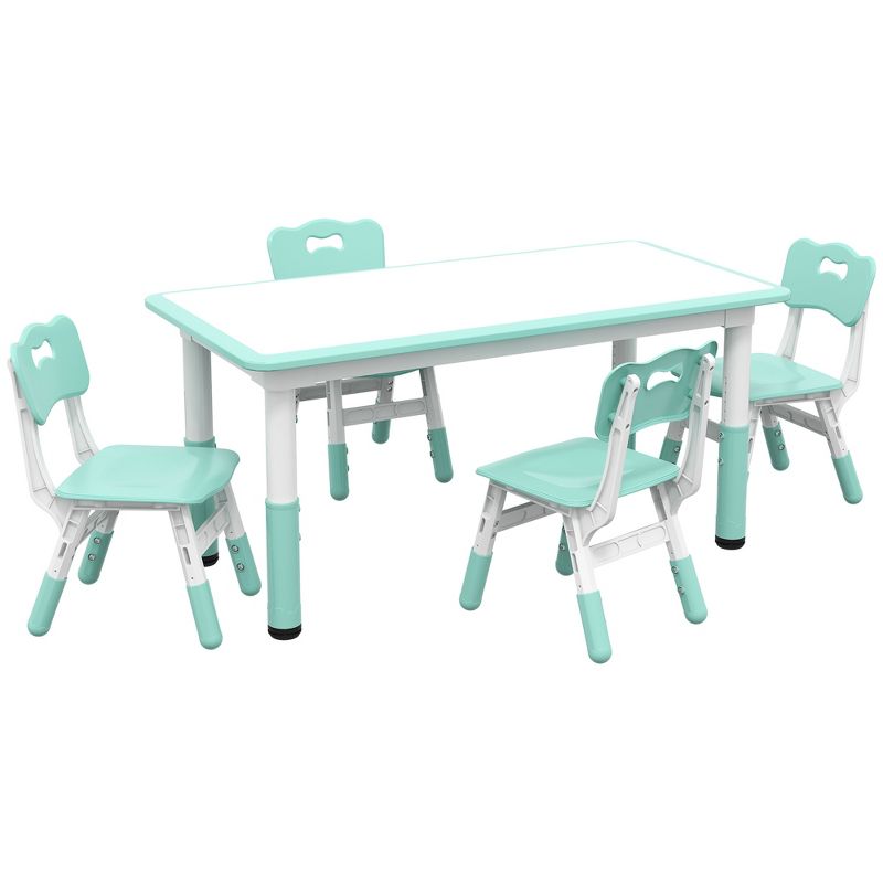 Qaba Kids Table and Chair Set with 4 Chairs, Adjustable Height, Easy to Clean Table Surface, for 1.5 - 5 Years Old, 1 of 7