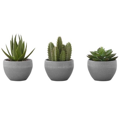 Set of 3 Green Faux Succulent Plants in Gray Pots