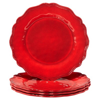 Certified International Set of 4 Christmas Crackle Melamine Dinner Plates Red: Dishwasher-Safe, Round, Traditional Holiday Tableware