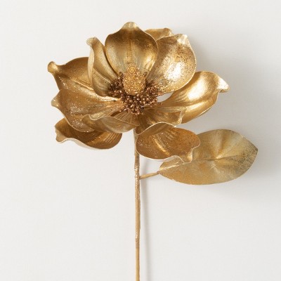 Artificial Gold Magnolia Stem Gold 22.5"H