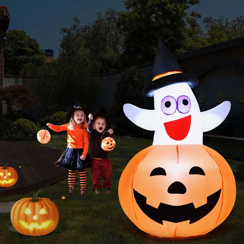 Costway 5 Ft Halloween Blow-up Inflatable Ghost in Pumpkin w/ LED Bulb Yard Decoration, 1 of 11