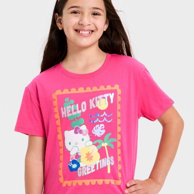 Hello Kitty Girls' Hello Kitty Short Sleeve Graphic Jersey T-Shirt - Fuchsia S — фото 2