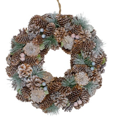 Northlight Glittered Pine Cones and Berries Artificial Christmas Wreath, 13-Inch, Unlit