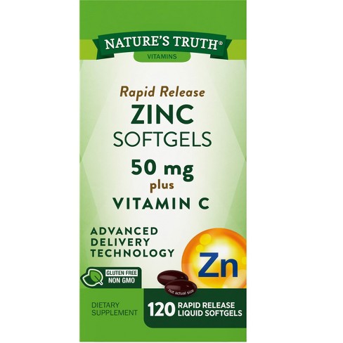 Nature's Truth Zinc with Vitamin C 50mg | 120 Softgels - image 1 of 4