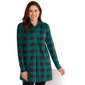 Woman Within Plaid Knit Tunic With Collar - 1 of 4