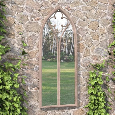 Aghana Digitals Gothic Arch Garden Mirror, 39.4x17.7in Taupe Iron Frame, UV-Resistant Glass for