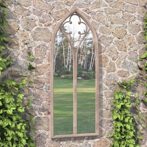 Aghana Digitals Gothic Arch Garden Mirror, 39.4x17.7in Taupe Iron Frame, UV-Resistant Glass for - 1 of 4