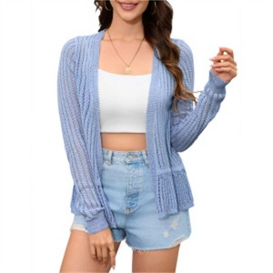 Clearlove Women's Dainty Lace Trim Cardigan Flouncy Hem Crochet Cover Up Lightweight Spring Top - 1 of 4