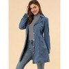 Allegra K Women's Notched Lapel Belted Trench Long Denim Jacket - 4 of 4